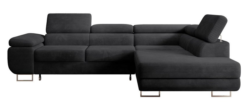 Stevil L-shaped corner sofa with sleeping function with Poso 135 container, right-hand corduroy