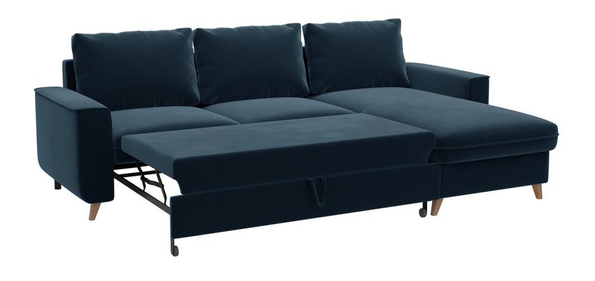 Almirante L-shaped corner sofa with sleeping function with storage, universal, navy blue, hydrophobic velvet