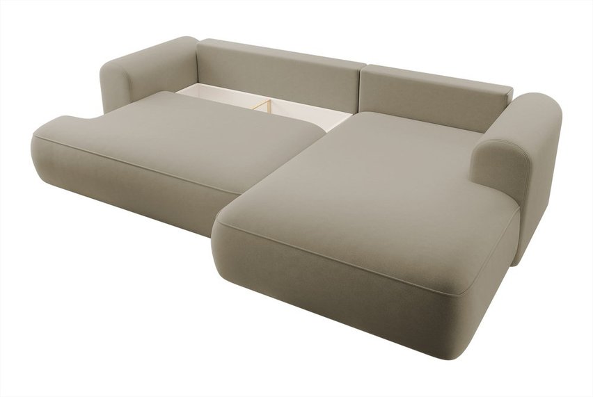 Ovo L-shaped corner sofa with sleeping function with a container in easy-to-clean fabric