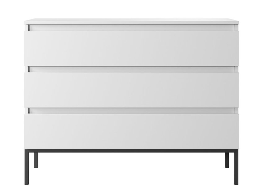 Bemmi White three-drawer chest of drawers with black legs