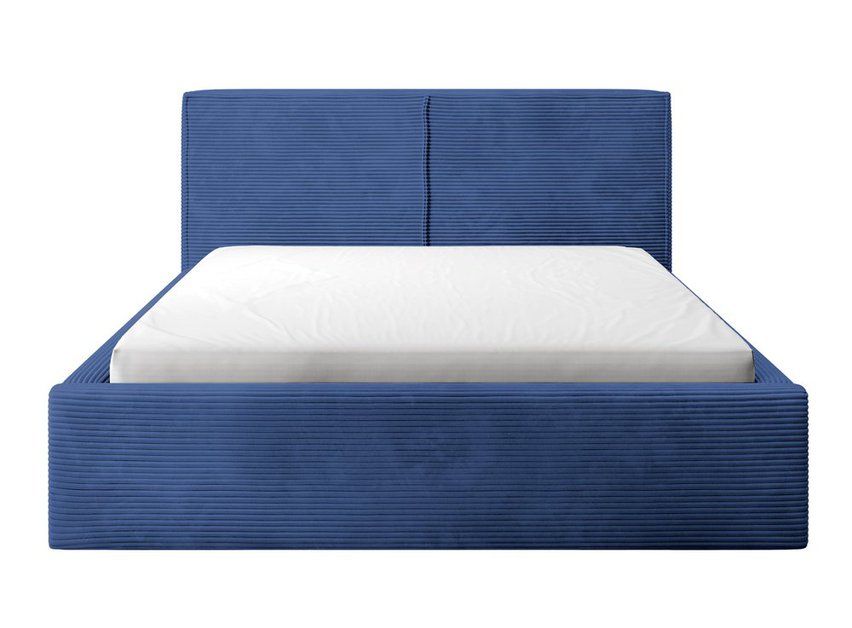 Upholstered bed 140/200 cm Farese navy blue Poso 05 with container and gas actuator corduroy