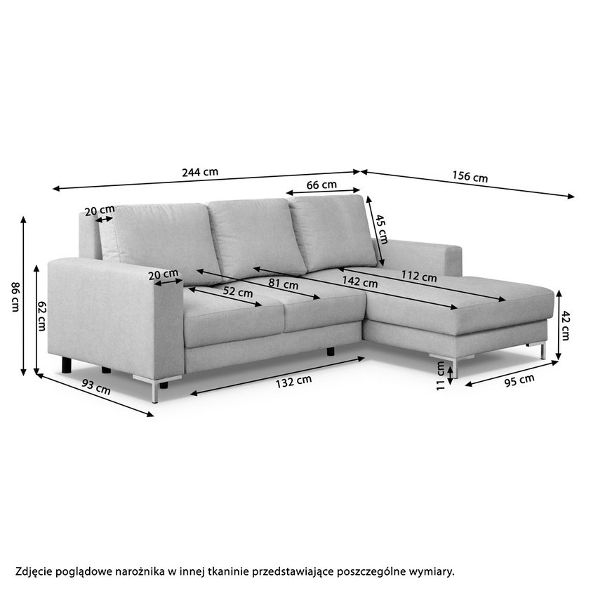 Mokpeo corner sofa bed (Fabric: Diosa 85, Legs: Black, Side: Left)