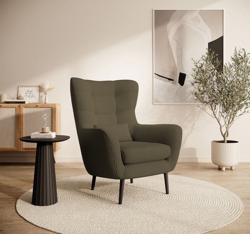 Vence Lincoln lounge chair with footstool, 37 legs, black