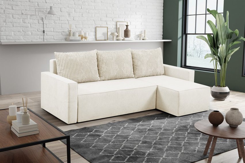 Bismo L-shaped corner sofa bed with storage (Fabric: Asti 25 Suzi 14, Side: Right)