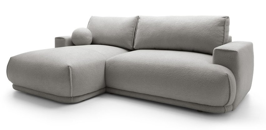 Divo Mini L-shaped corner sofa with sleeping function with a left-handed light gray boucle container