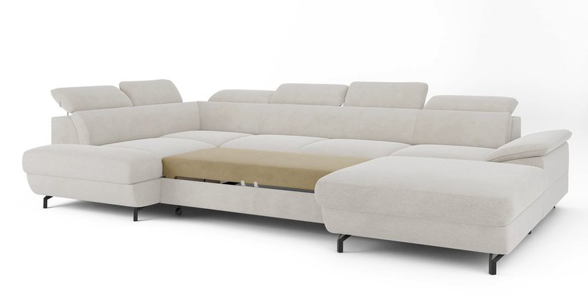 Corner sofa with sleeping function Lambo U-shaped Castel 04 with container, black legs, left-hand side