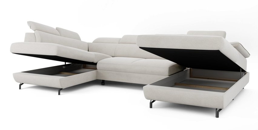 Corner sofa with sleeping function Lambo U-shaped Castel 04 with container, black legs, left-hand side