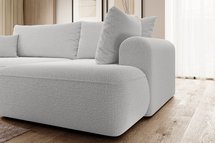 Ovo II L-shaped corner sofa with sleeping function Abriamo 05 with side panel and right-hand boucle container