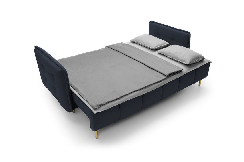 Portosello three-seater sofa bed with pocket spring and storage (Fabric: Castel 79, Legs: Gold)