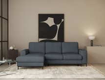 Mokpeo L-shaped corner sofa with sleeping function with two containers on black legs Sorella 89 chenille left-hand side