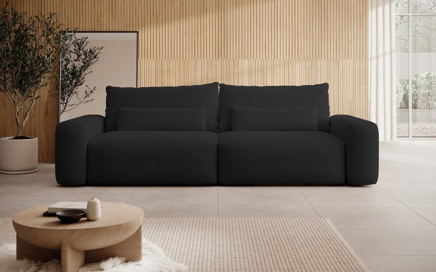 Carnos Moly 99 three-seater sofa, hydrophobic chenille, black legs