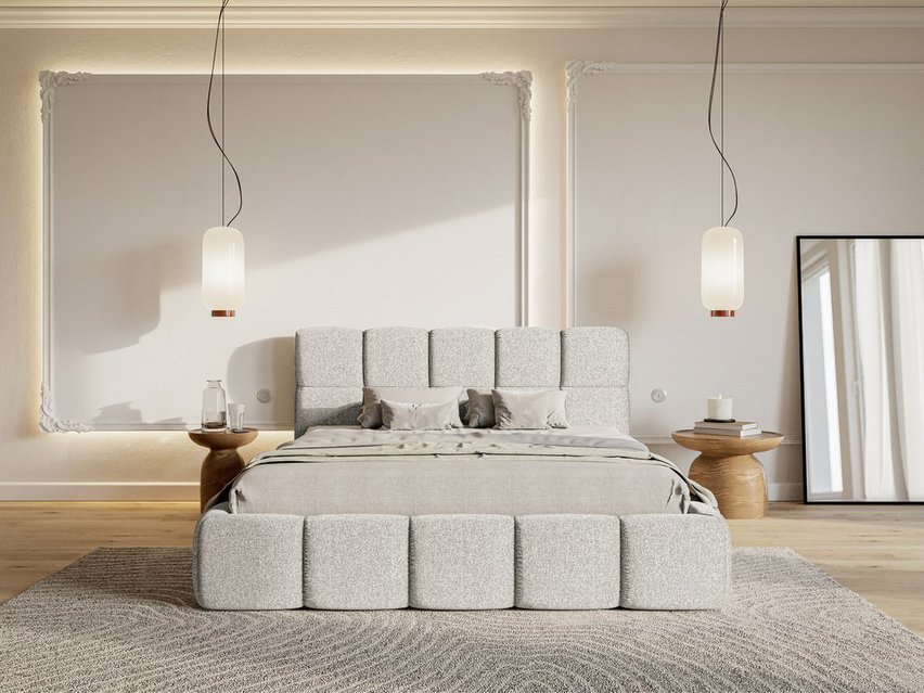 Upholstered bed 160x200 cm Cloudy with storage light gray Toronto 02