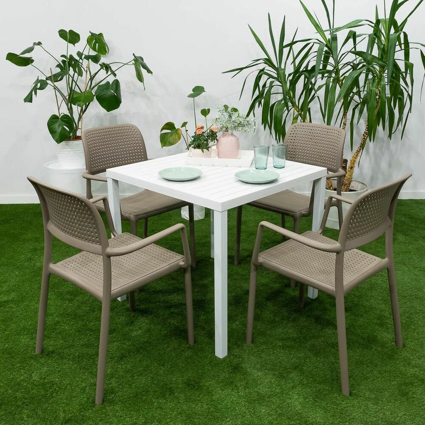 Cube Nardi square garden table, 70 cm, made of certified white material