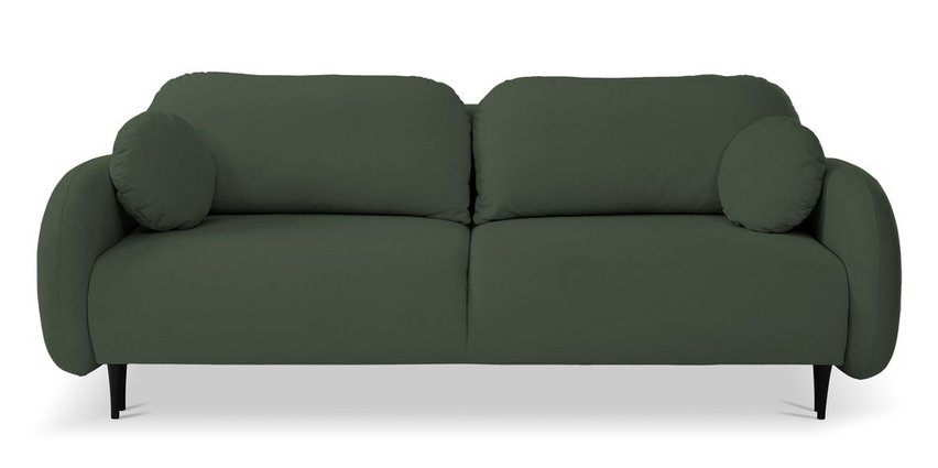 Bafra sofa bed with sleeping function and bedding container, olive velvet