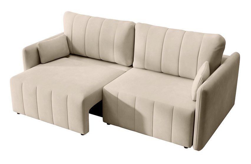 Pierre fold-out corner sofa with storage, cream, hydrophobic velvet