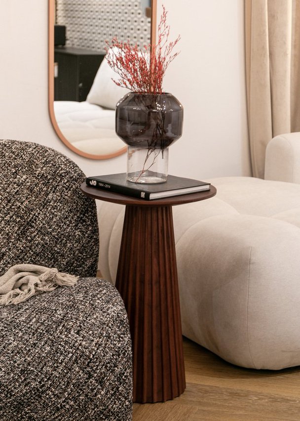 Table haute ronde Cavats diamètre 40 cm piètement rainuré marron suar