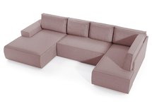 Corner sofa with sleeping function Farese New U-shaped with storage left side pink corduroy