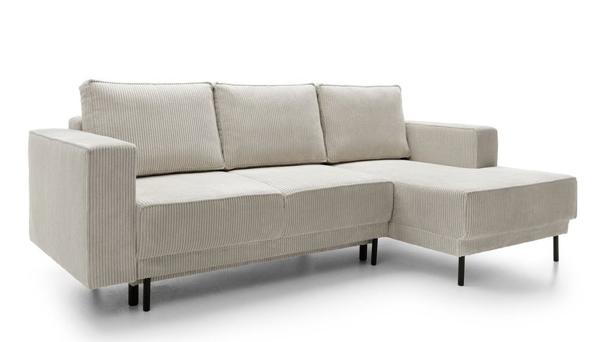 Rodario mini gray beige corner sofa with sleeping function with right-hand corduroy container