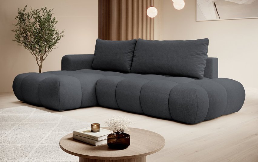 Ombo Storm 99 L-shaped corner sofa with sleeping function with a container in easy-to-clean braided fabric, left-hand side