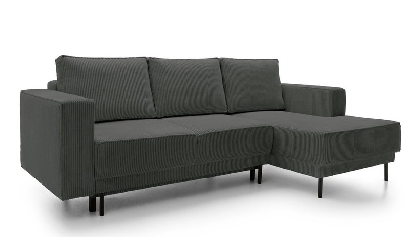 Rodario mini gray corner sofa with sleeping function with right-hand corduroy container