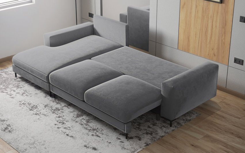 Corner sofa with sleeping function Mokpeo Velutto 18 black legs (Left)