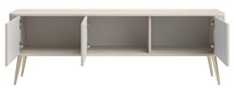 Ovarlo three-door TV cabinet with grooves, 163 cm, grey-beige, with gold legs