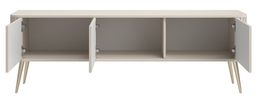 Ovarlo three-door TV cabinet with grooves, 163 cm, grey-beige, with gold legs