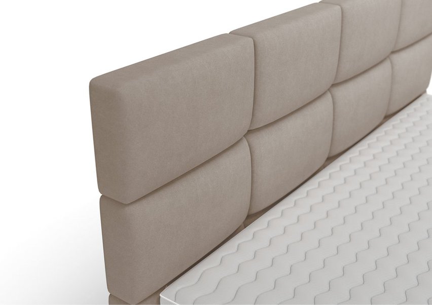 Continental bed 180x200 cm Rektango with container and topper, beige velor