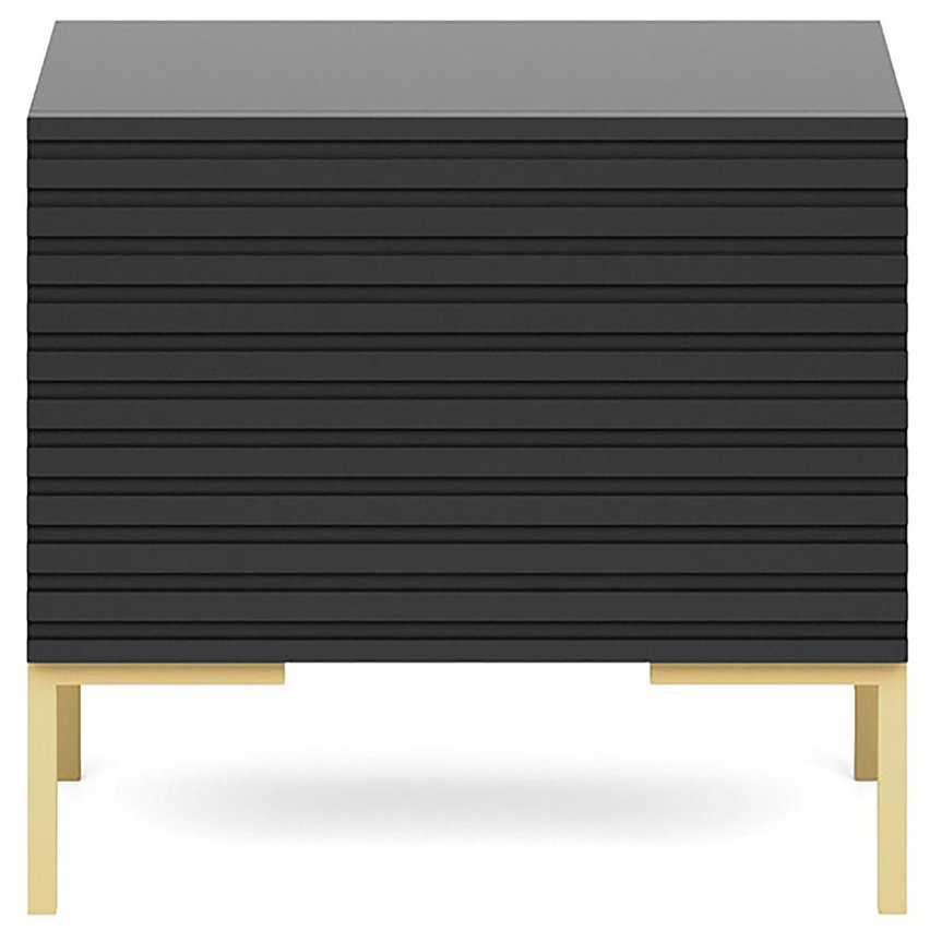 Lammelo bedside table, black lamellas with gold legs