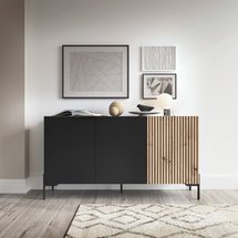 Lammelo three-door chest of drawers, 140 cm, black/oak slats