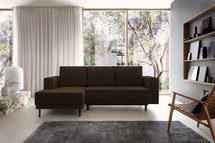 Rodario mini dark brown corner sofa with sleeping function with left-hand corduroy container