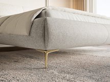 Upholstered bed 140x200 cm Ovalle with storage, light gray metal frame, hydrophobic braid, gold legs