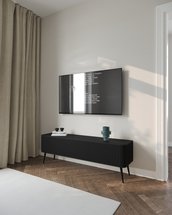 Ovarlo TV cabinet with grooves, three doors, 163 cm, black with black legs