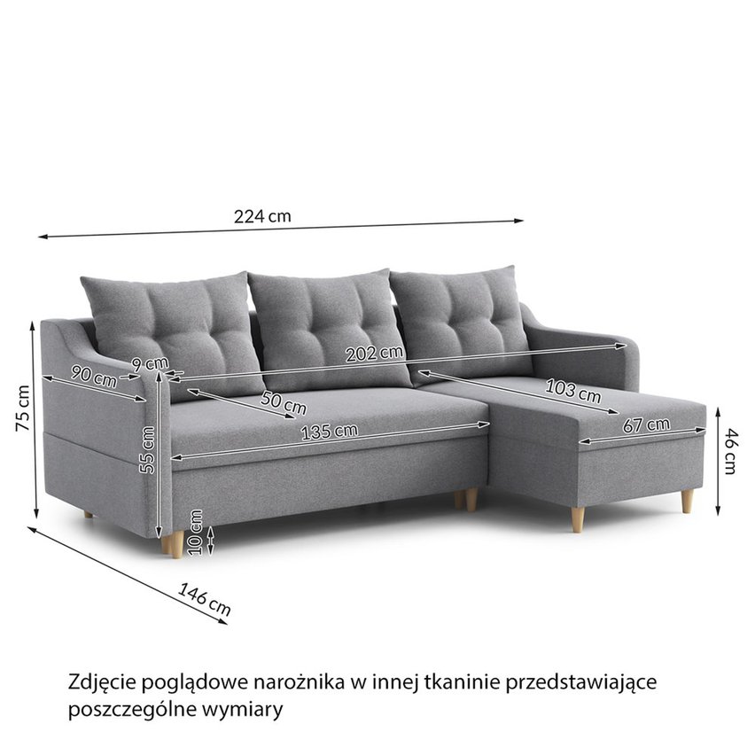 Corner sofa with sleeping function Bernial (Fabric: Kronos 01)