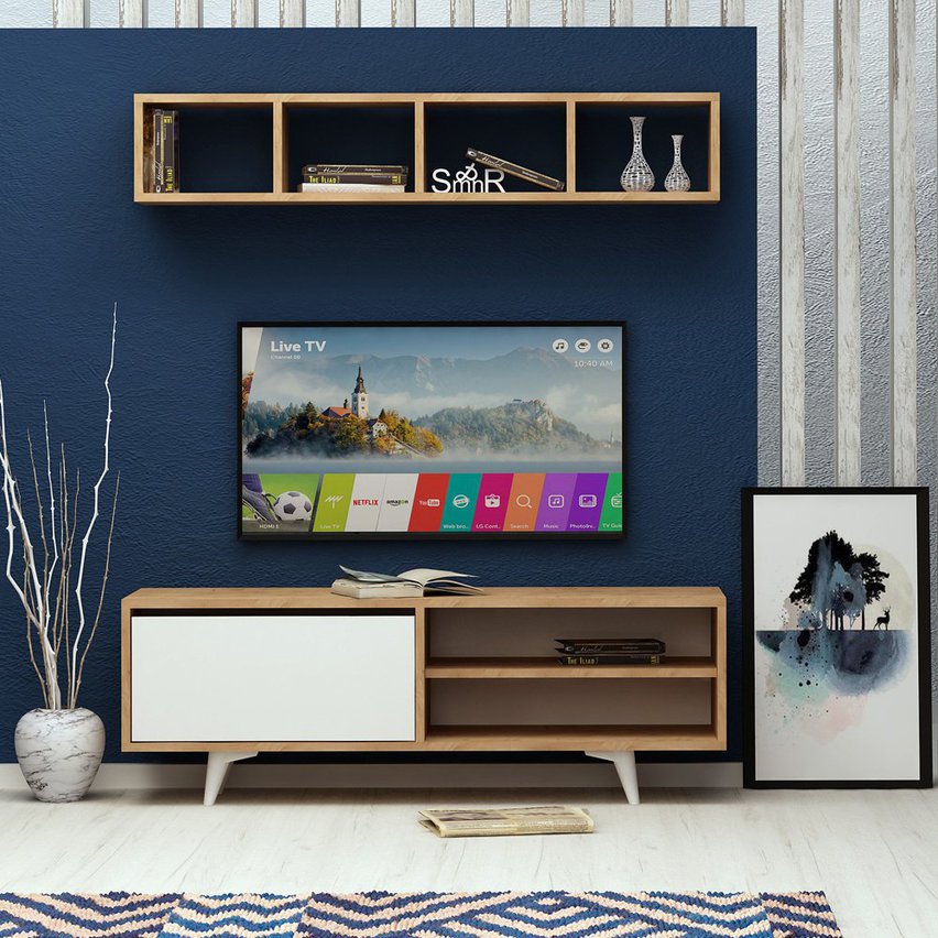 Makarol TV cabinet with wall shelf