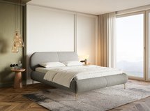 Upholstered bed 180x200 cm Ovalle with storage, gray metal frame, hydrophobic braid, gold legs