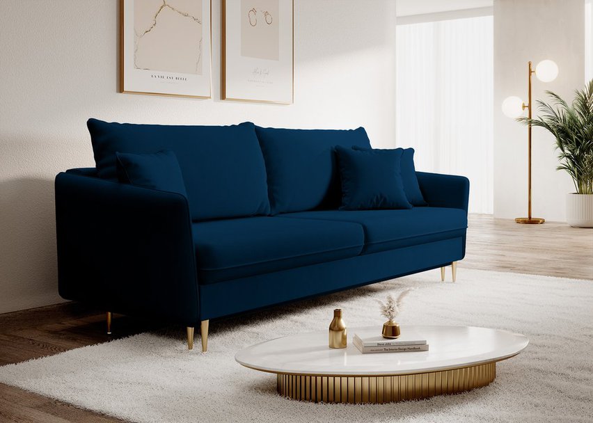 Volio three-seater sofa, hydrophobic velvet, gold legs