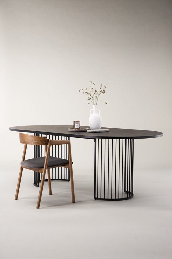 Pestiter Dining Table 110x220cm Black Oak/Steel Base