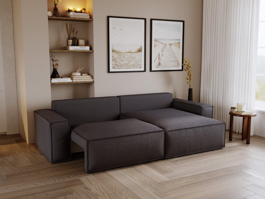 Brylio L-shaped corner sofa with sleeping function with storage, universal, graphite plush