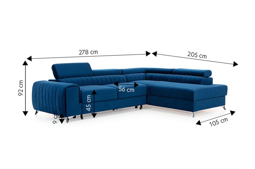 Corner sofa with sleeping function Negreiros (Fabric: Kronos 09, Side: Right)