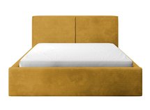 Upholstered bed 140/200 cm Farese mustard Poso 01 with container and gas actuator corduroy