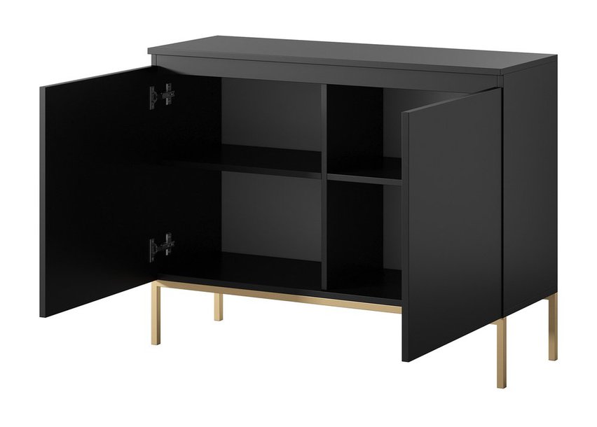 Bemmi two-door chest of drawers, 100 cm, black with gold legs