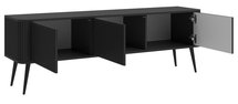 Ovarlo TV cabinet with grooves, three doors, 163 cm, black with black legs