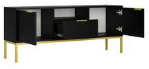 Diargo 135 cm two-door TV cabinet with a drawer and a recess, black on a gold frame