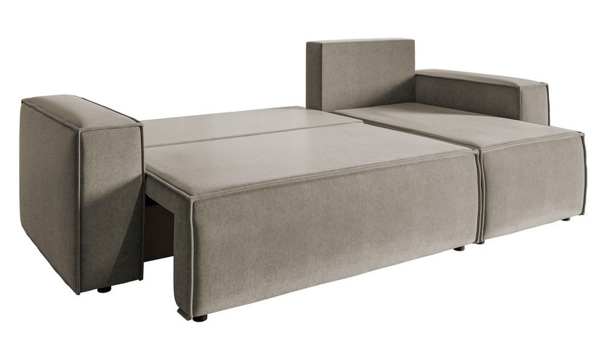 Copertino L-shaped corner sofa with sleeping function with storage, universal, gray-beige, hydrophobic velvet