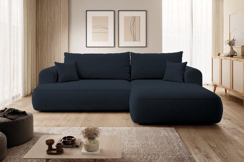 Ovo L-shaped corner sofa with sleeping function with a container in easy-to-clean fabric