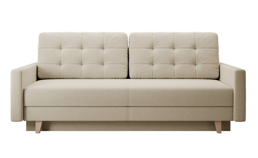 Verat three-seater sofa with storage, light beige velvet, easy to clean