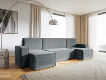 Copertino U-shaped corner sofa with sleeping function with storage, universal, grey, hydrophobic velvet