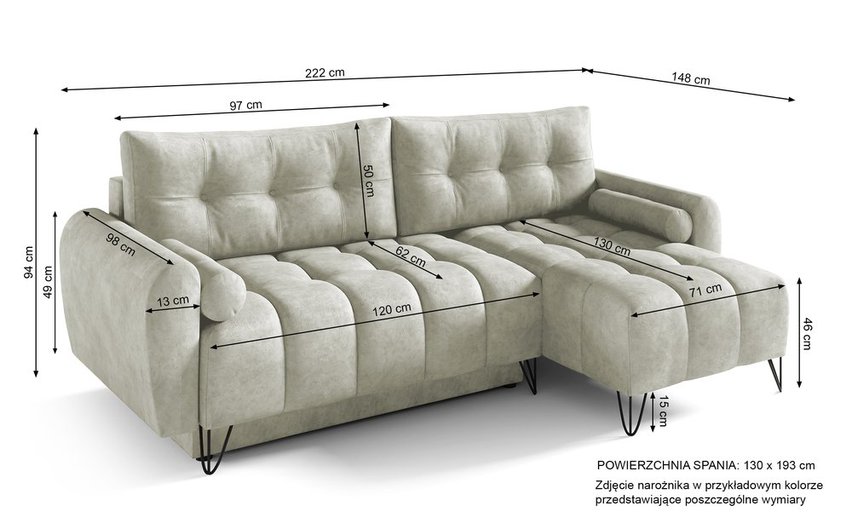 Corner sofa with sleeping function Minna Mini L-shaped Amon 09 with container hydrophobic velvet universal