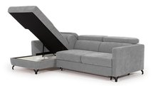 Monarda L-shaped corner sofa with sleeping function with container and adjustable headrests, gray hydrophobic velvet, left-hand side